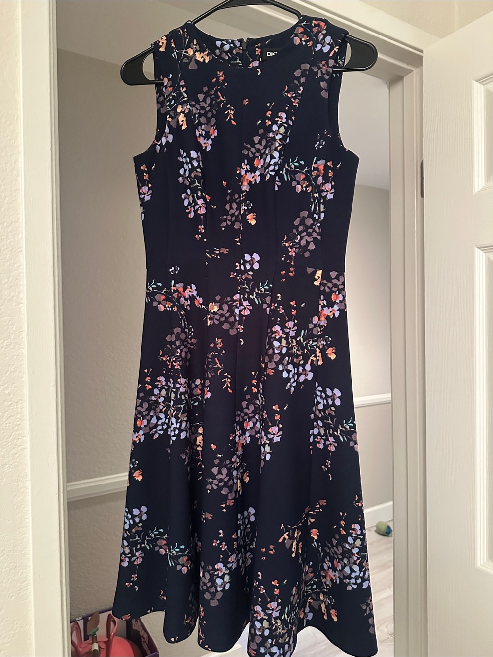 DKNY Navy Sleeveless Floral Fit-and-Flare Dress